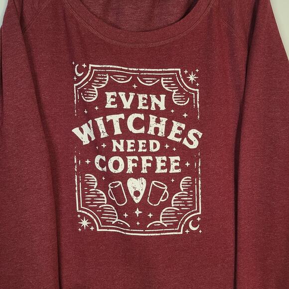 Instant Message Even Witches Need Coffee Long Sleeve Sweatshirt 4X Plus Size - Picture 4 of 10